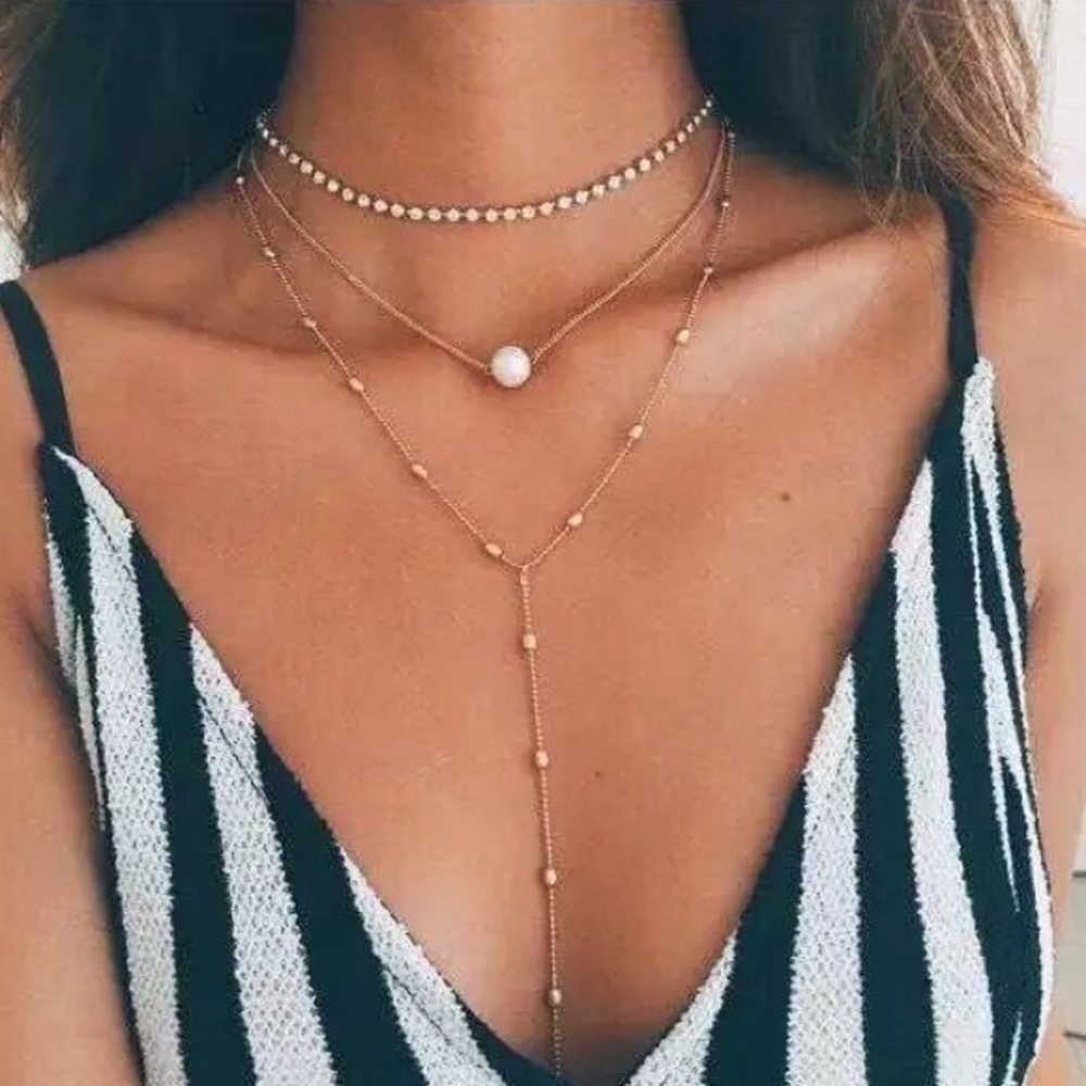 “Seaside Escape” Pearl Bead Layered Boho Necklace - Picture 1 of 7